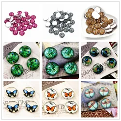 New Fashion 20pcs 12mm Handmade Photo Glass Cabochons Peacockfeather Butterfly Leopard Pattern Dome DIY Jewelry Making Findings