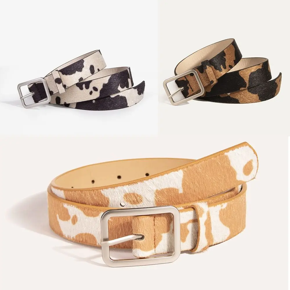 

Japanese Style Square Buckle Women Belt Leopard PU Leather Punk Waistband with Shine Rhinestone Leather Belt