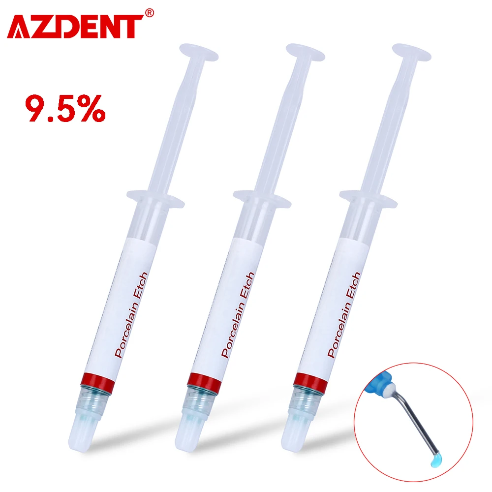 3Pcs Porcelain Etch Gel 9.5% Hydrofluoric Acid Etchant for Ceramic Based Crown Veneer Inlay Onlay Dentistry Materials