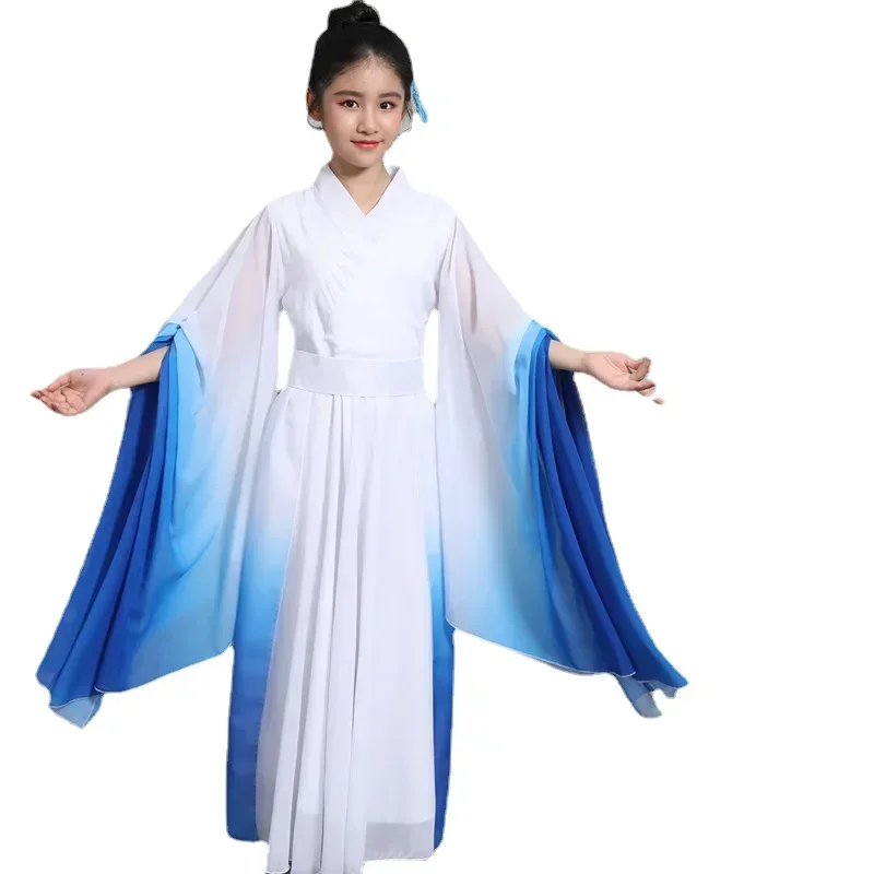 Girls Traditional Dance Costume Fairy Folk Dress Stage Wear Children Hanfu Classical Dance Costumes Fan Dance Outfit Performance