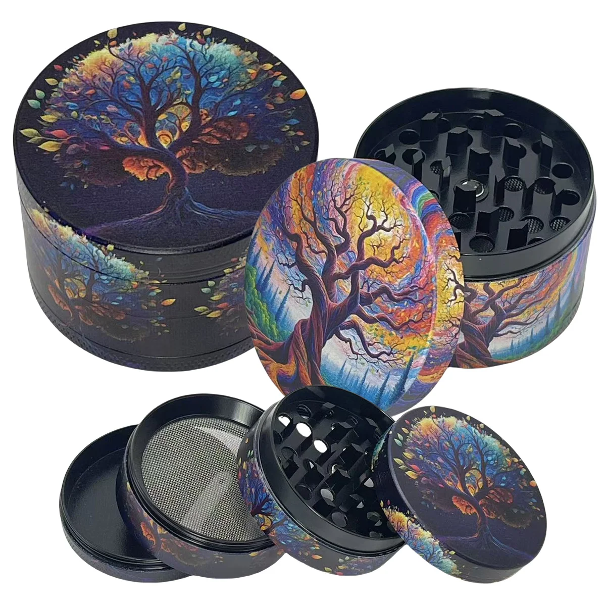 2inch Metal Life Tree Herb Grinder 4-Layers Boho Pepper Salt Spice Mill Mortar Tobacco Grass Raw Grinder Smoking Accessories