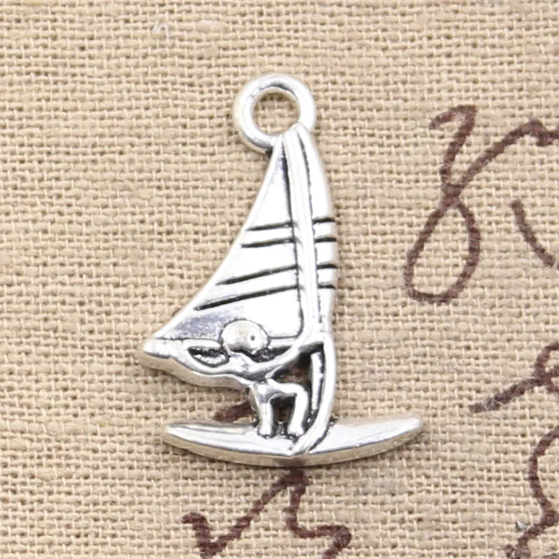 15pcs Charms Windsurfer Windsurfing Sailing 26x16mm Antique Silver Color Pendants Tibetan Findings DIY Handmade Making Craft
