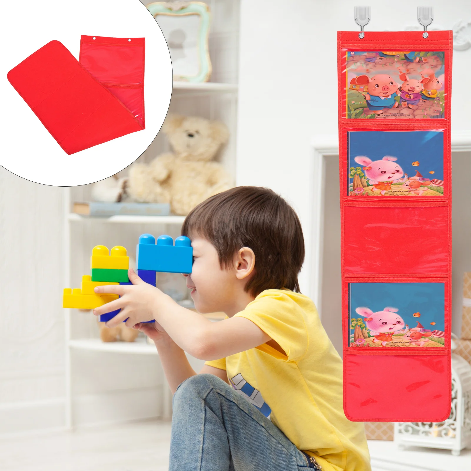 

Transparent Painting Hanging Organizer Bag Durable Non-Woven Fabric Suitable for Kindergarten Classroom Home Display Storage