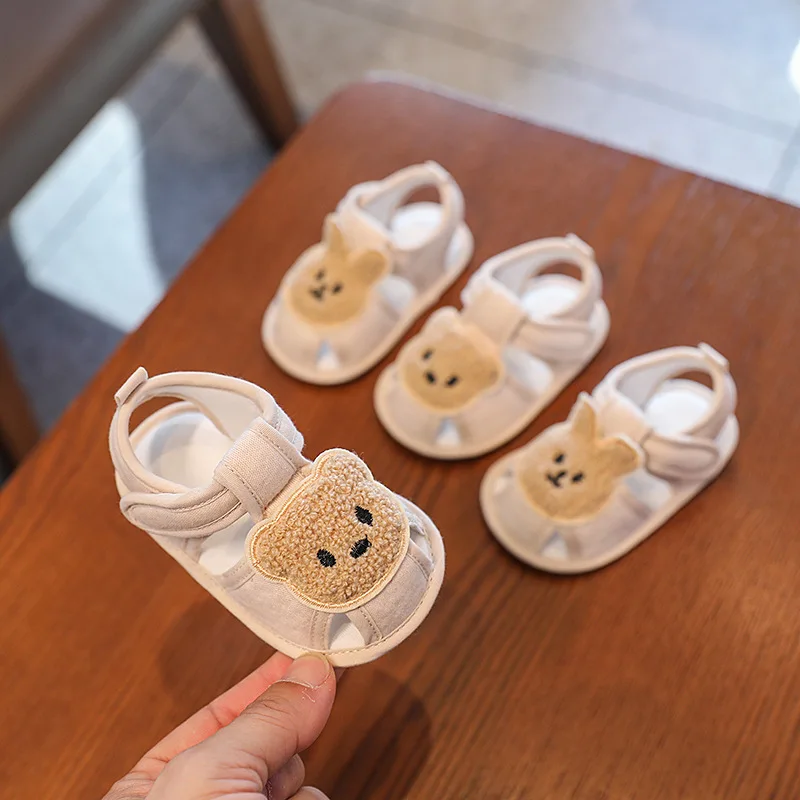 

Baby Sandals Breathable Summer Newborn Baby Walking Shoes with Bear Toe Soft Sole Anti Slip Outer Wear 0-12M Boys Girls