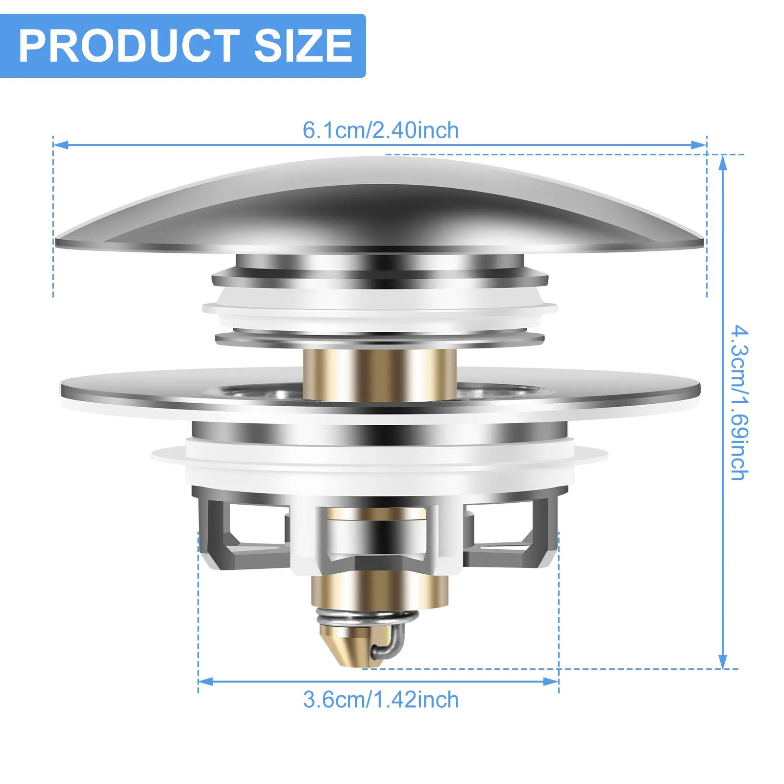 Bathtub Drain Filter Pop Up Sink Drain Stainless Steel Washbasin Plug and Cover Anti-Clogging Stopper Tub Kitchen Sink Strainer