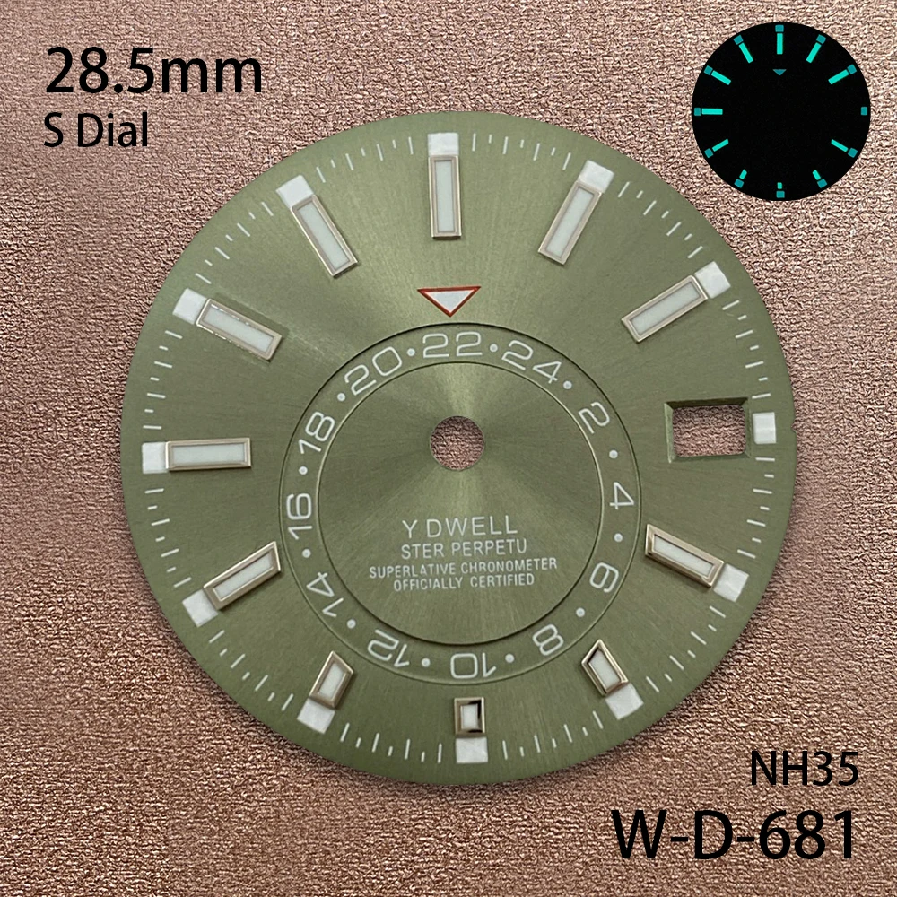 28.5mm S Logo Sunray Dial Suitable For NH35/36 Automatic Movement Green Luminous High-Quality Watch Modification Accessories