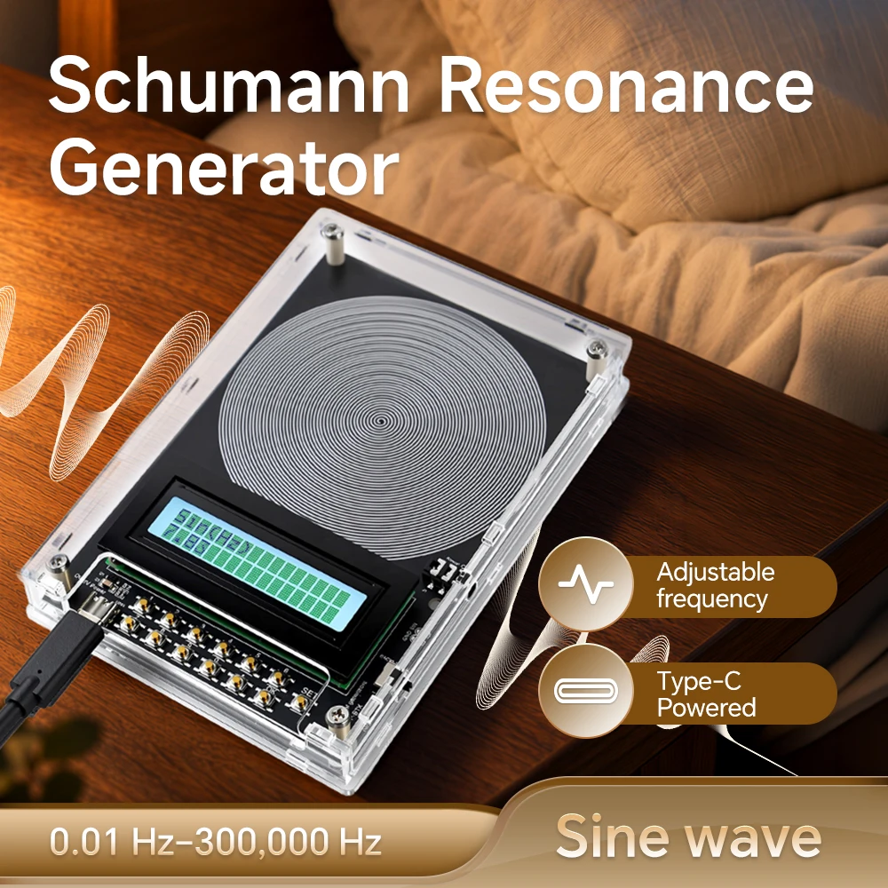 7.83Hz Schumann Wave Generator Sine Wave Signal Generator Adjustable Frequency 0.01-300000Hz USB Type-C Powered AUX Output 5V 1A