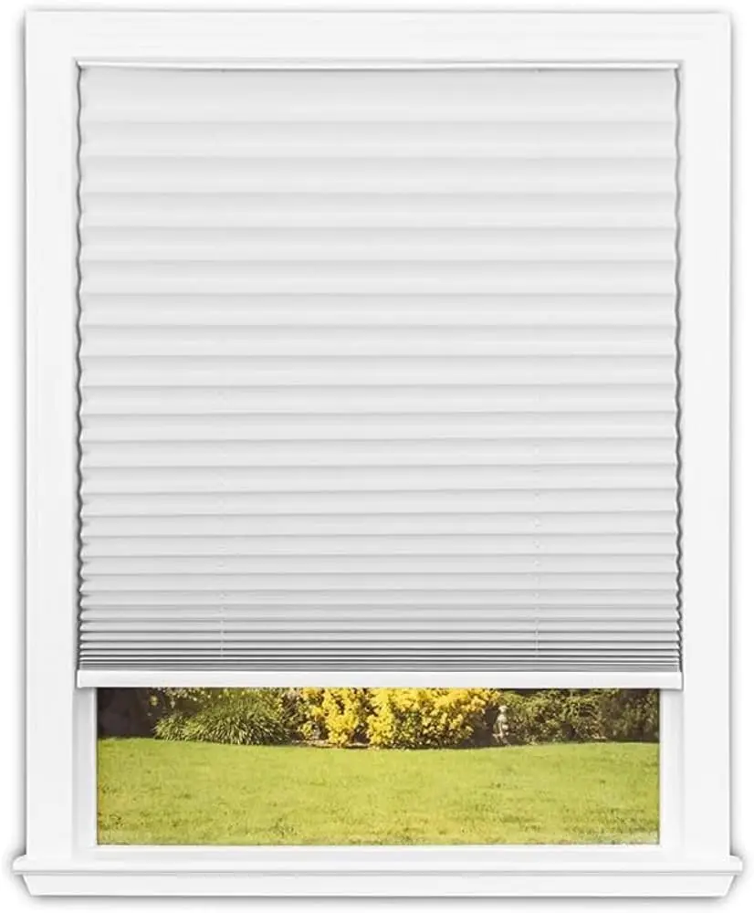 

No Tools Easy Lift Trim-at-Home Cordless Pleated Light Filtering Fabric Shade White, 30" W x 64" L, (Fits windows 19