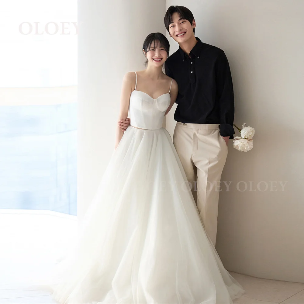 

OLOEY Elegant Sweetheart Neck Wedding Dress Set Korea Photo Shoot Spaghetti Straps A Line Bridal Gown Floor Length Customized