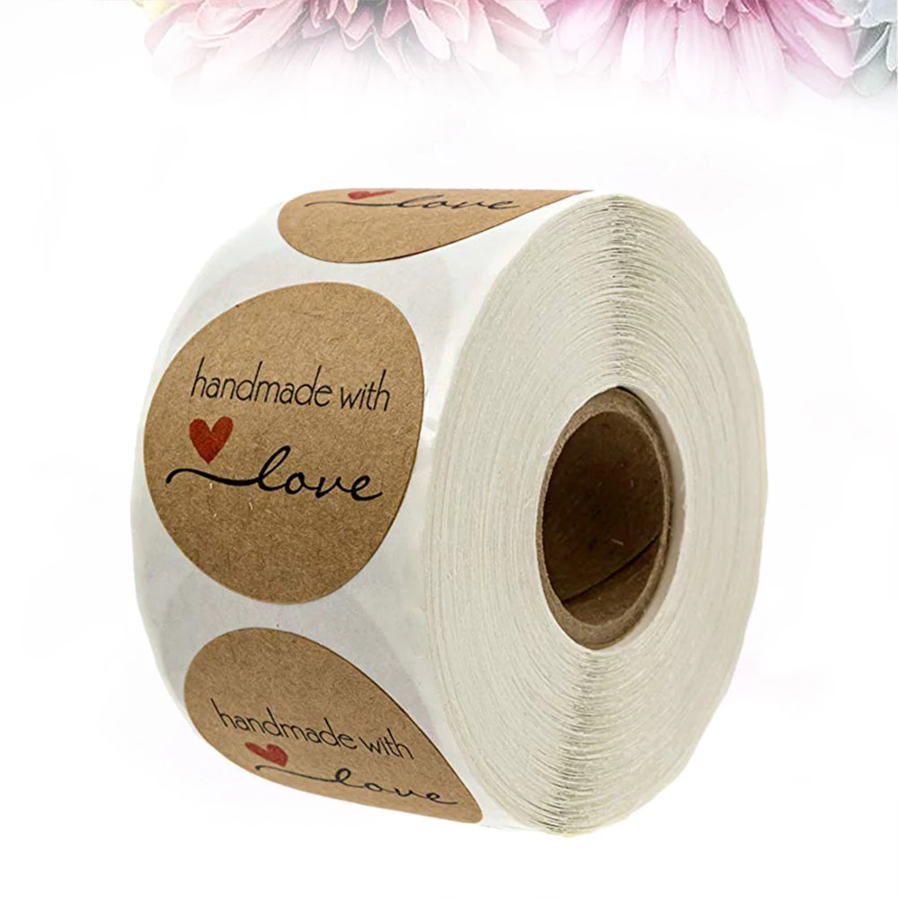 

500 Sheets Volume Kraft Paper Stickers H made Love Labels Self Adhesive Decorative Biscuit Bag Roll Gift Wraps