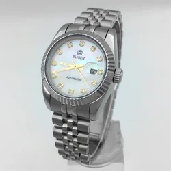 Women's 31MM mechanical watch Gold Rose Gold White shell dial Stainless steel Silver case bracelet NH05 movement sapphire glass