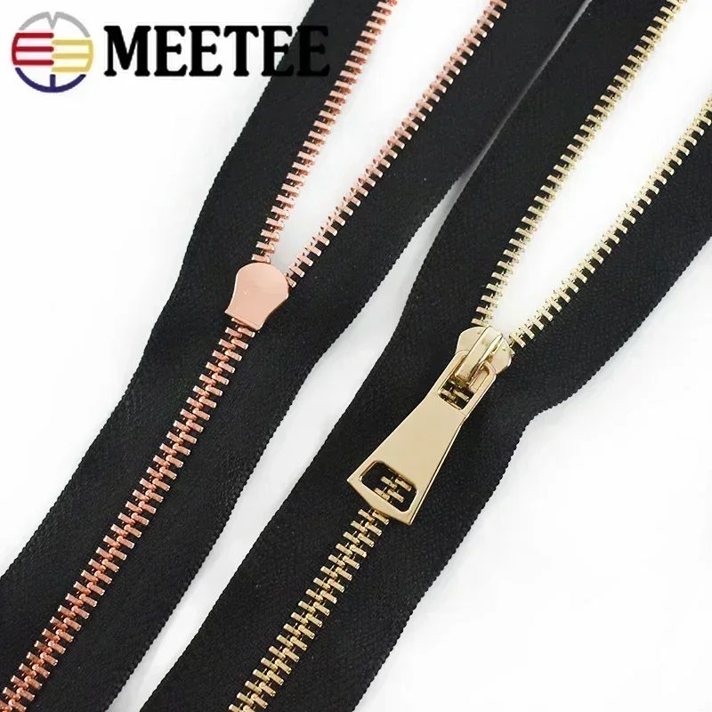 2Pcs Meetee 5# Metal Zippers 15/60/70/80cm Auto Lock Zips for Down Coat Garments Zipper Shoes Pocket Garment Sewing Accessories