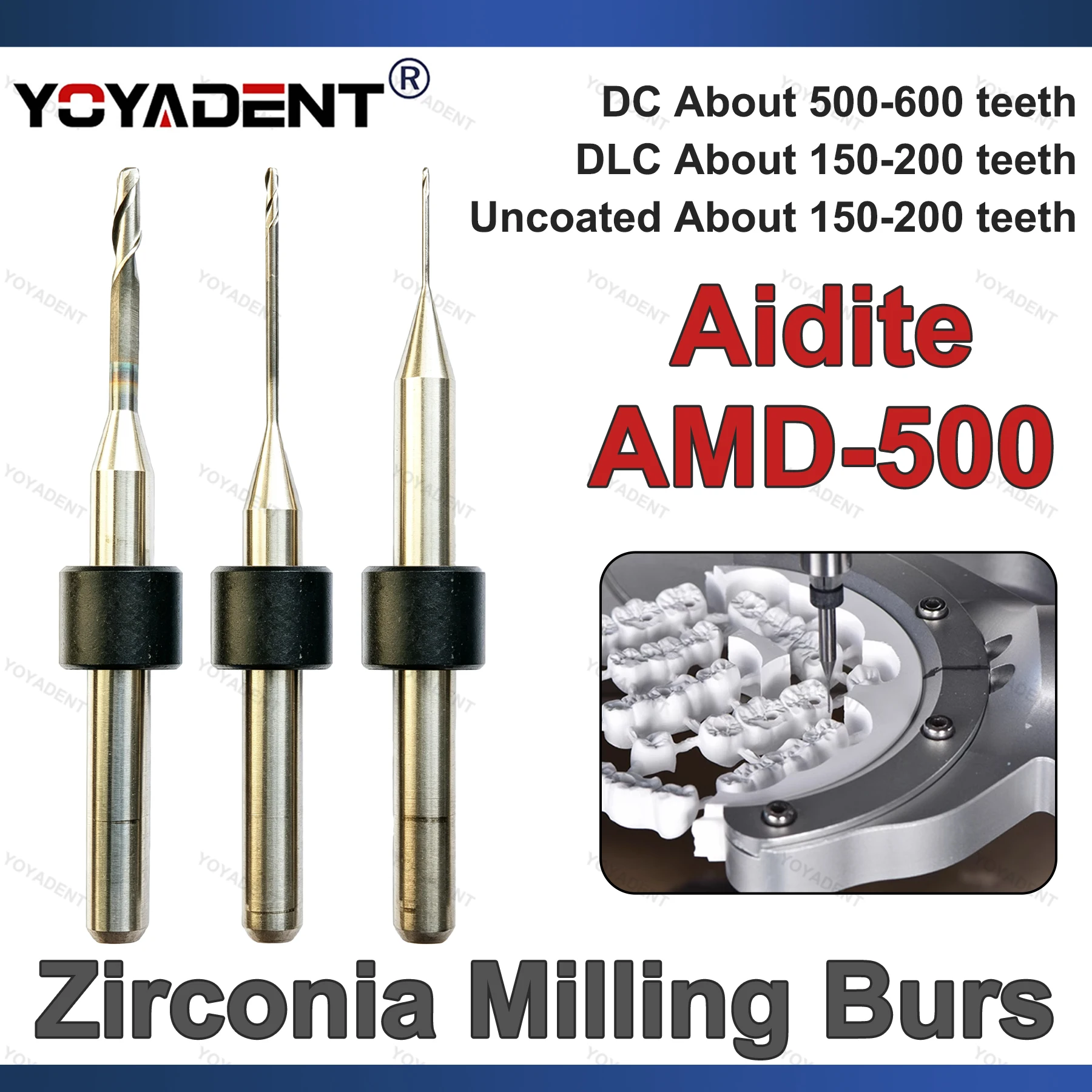 Fraise dentaire Aidite AMD-500 en zircone avec revêtement diamanté, tige D3, pour la découpe de disques en zircone et PMMA, accessoires dentaires