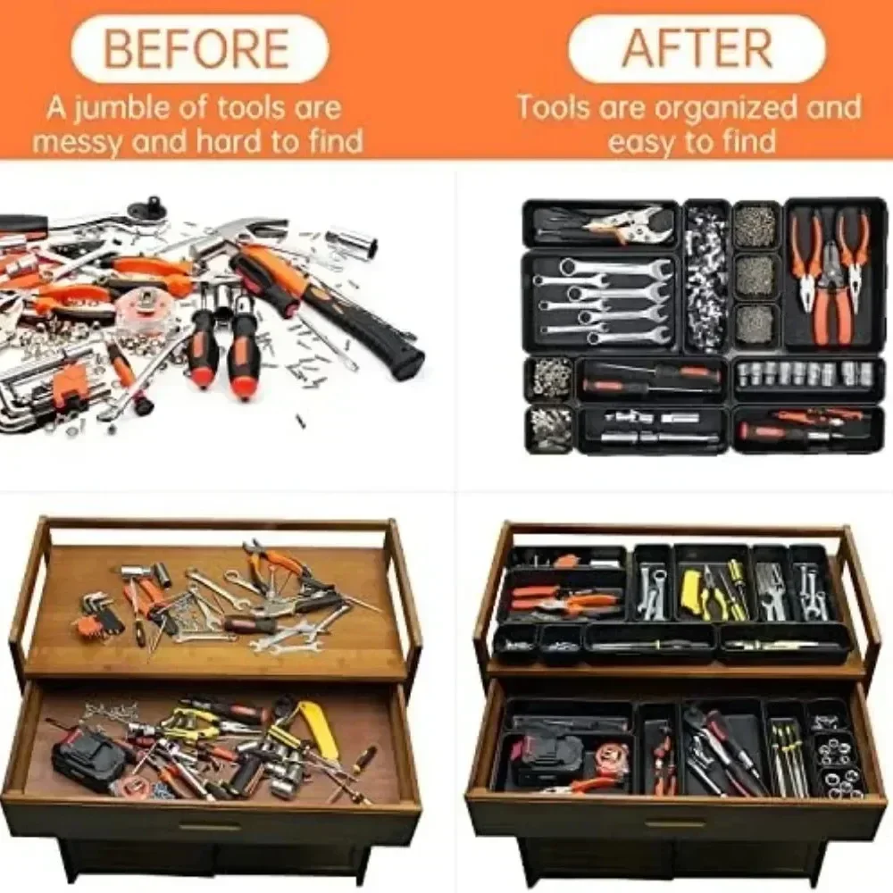 Imagem -05 - Tool Box Organizer Hardware Tray Divisores Grupo Workbench Cabinet Bins Ferramenta Chest Drawer Diversos Armazenamento Garagem Ferramenta Bandeja Pcs 16 Pcs