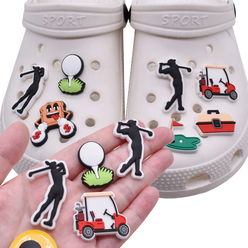 Großhandel 1 stücke PVC Schuh zubehör für Krokodile Charms Golf Sport Abzeichen Frauen Clogs Schnalle Kinder Pins Dekoration Jeans Armbänder