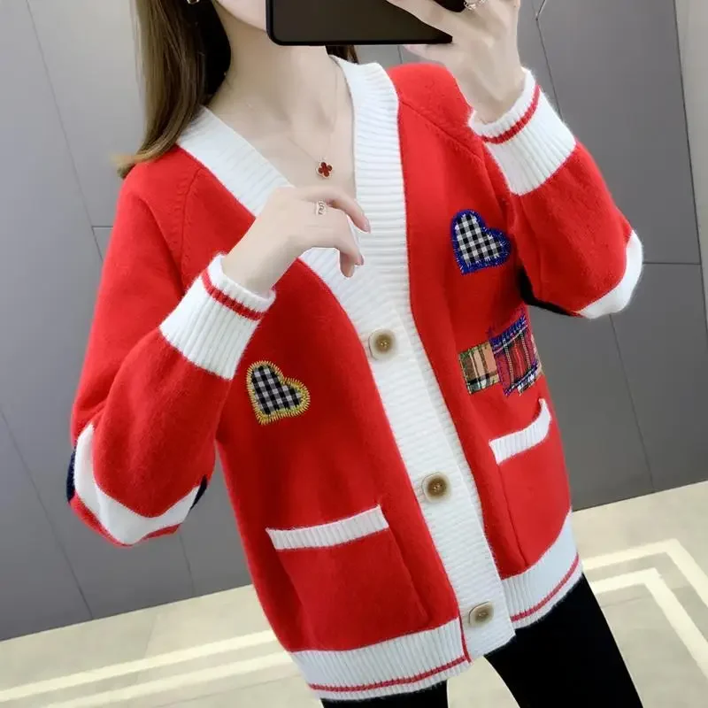 

Женская мода в стиле пэчворк, свободный теплый шерстяной вязаный кардиган, осень-зима, винтажные жаккардовые шикарные свитера с v-образным вырезом на пуговицах