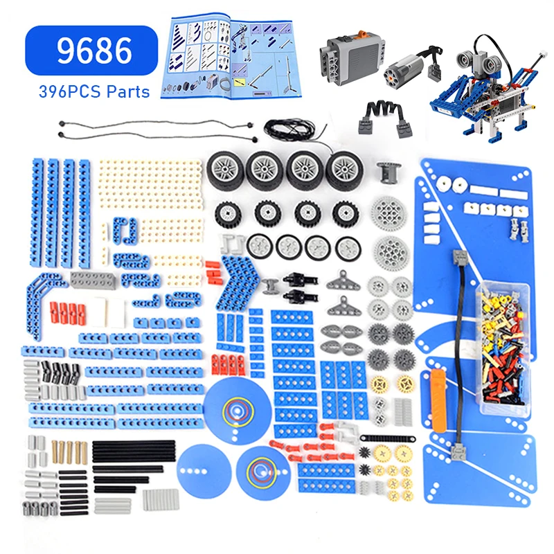 

396Pcs Technical Beam Gears Wheels Bricks Parts Pack fit for 9686 Simple and Motorized Mechanisms Base Educational Dacta Set Toy