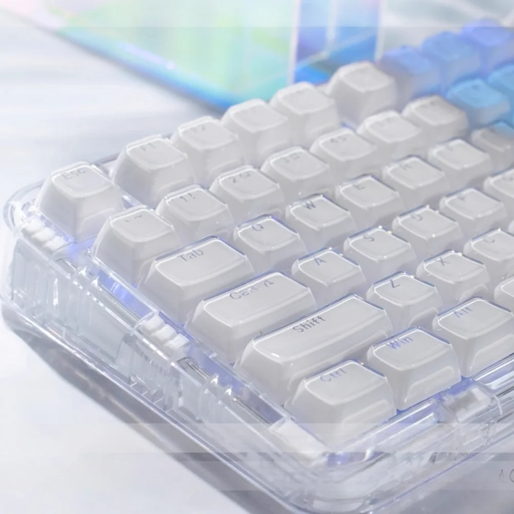 Crystal Translucent Pink Keycap Set OEM Keychain 136 Keys PBT+PC Compatible 60/64/84/98/108 Mechanical Keyboard