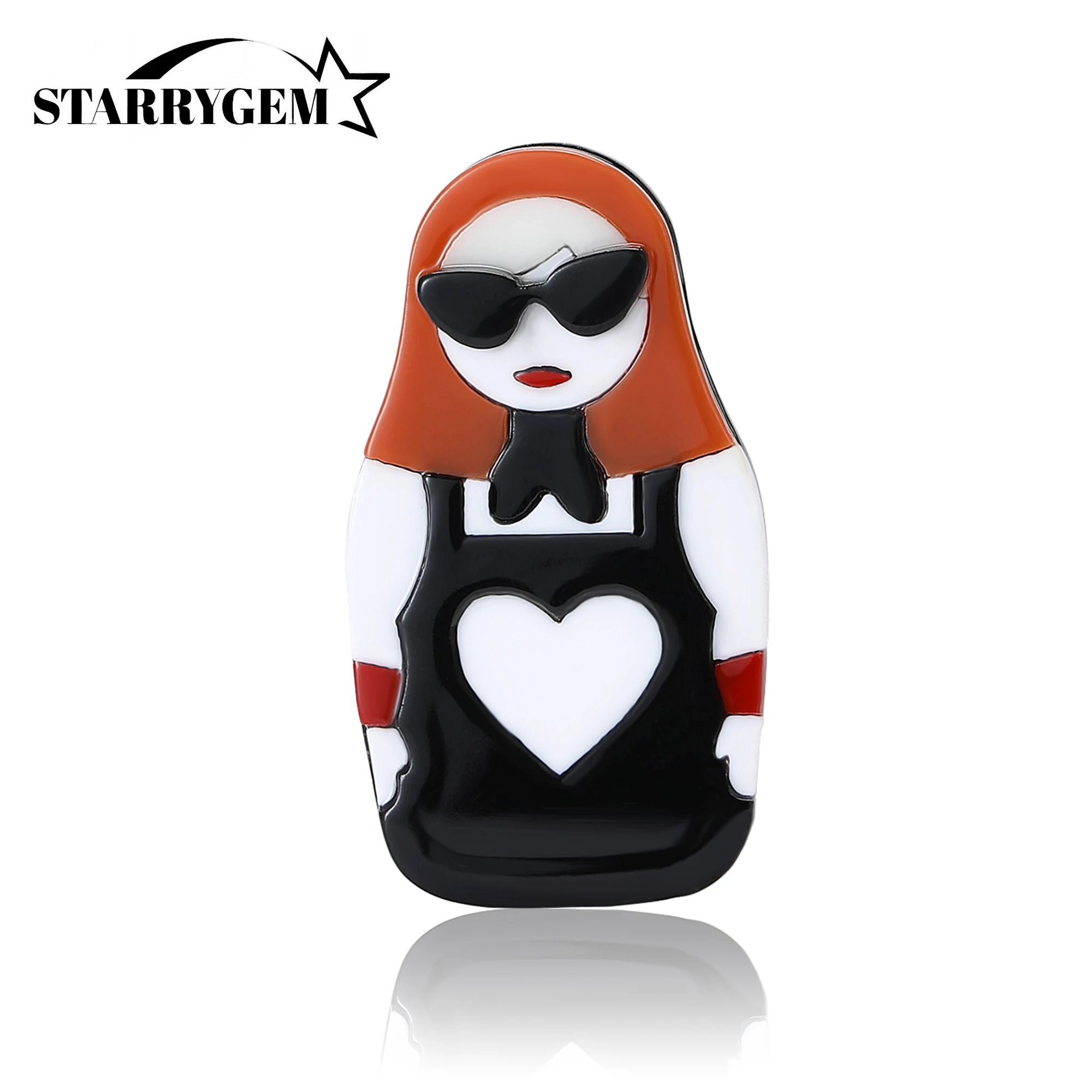 Trendy Acrylic Matryoshka Brooches for Women Unisex Little Red Riding Hood Pins Office Party Friends Gifts Jewelry Accessories