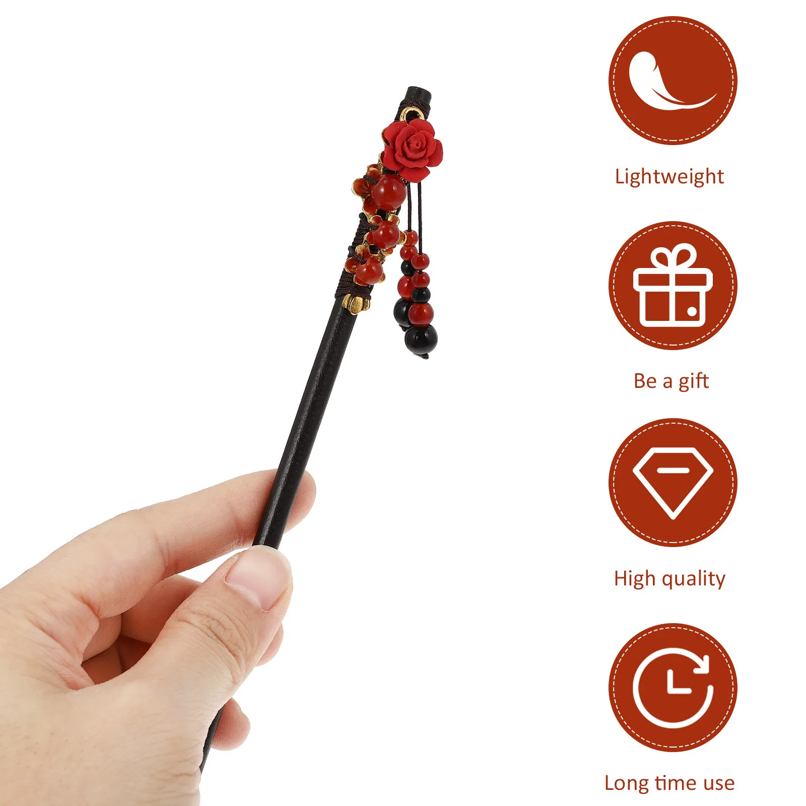 

2 шт., винтажная палочка для волос в стиле ретро, китайский стиль, красные цветы, декор, элегантный головной убор, аксессуары для девочек и женщин, деревянная палочка для волос