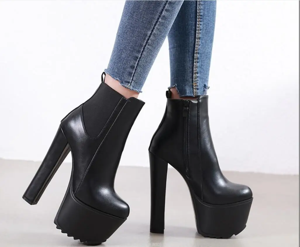 New Fashion Women\'s Ankle Boots Platform Sexy High Heels Short Boot For Women Black Classic Heels Party Shoes Ladies Large Size