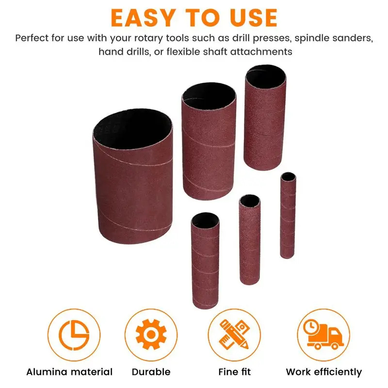 Y42A-12 Pack Sanding Sleeves For Spindle Sander, 120 Grit, Aluminum Oxide Sandpaper Power Sanding Sleeves