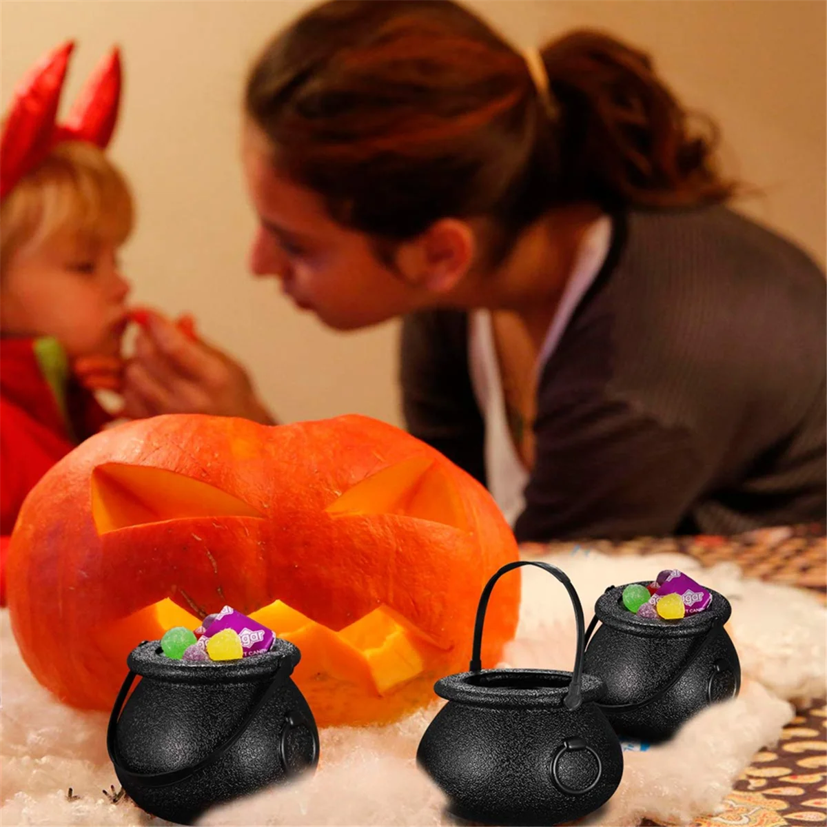 Pot de support de chaudron avec poignée, mini bouilloires à bonbons, modules de sorcière, Halloween, Pâques, 12 pièces