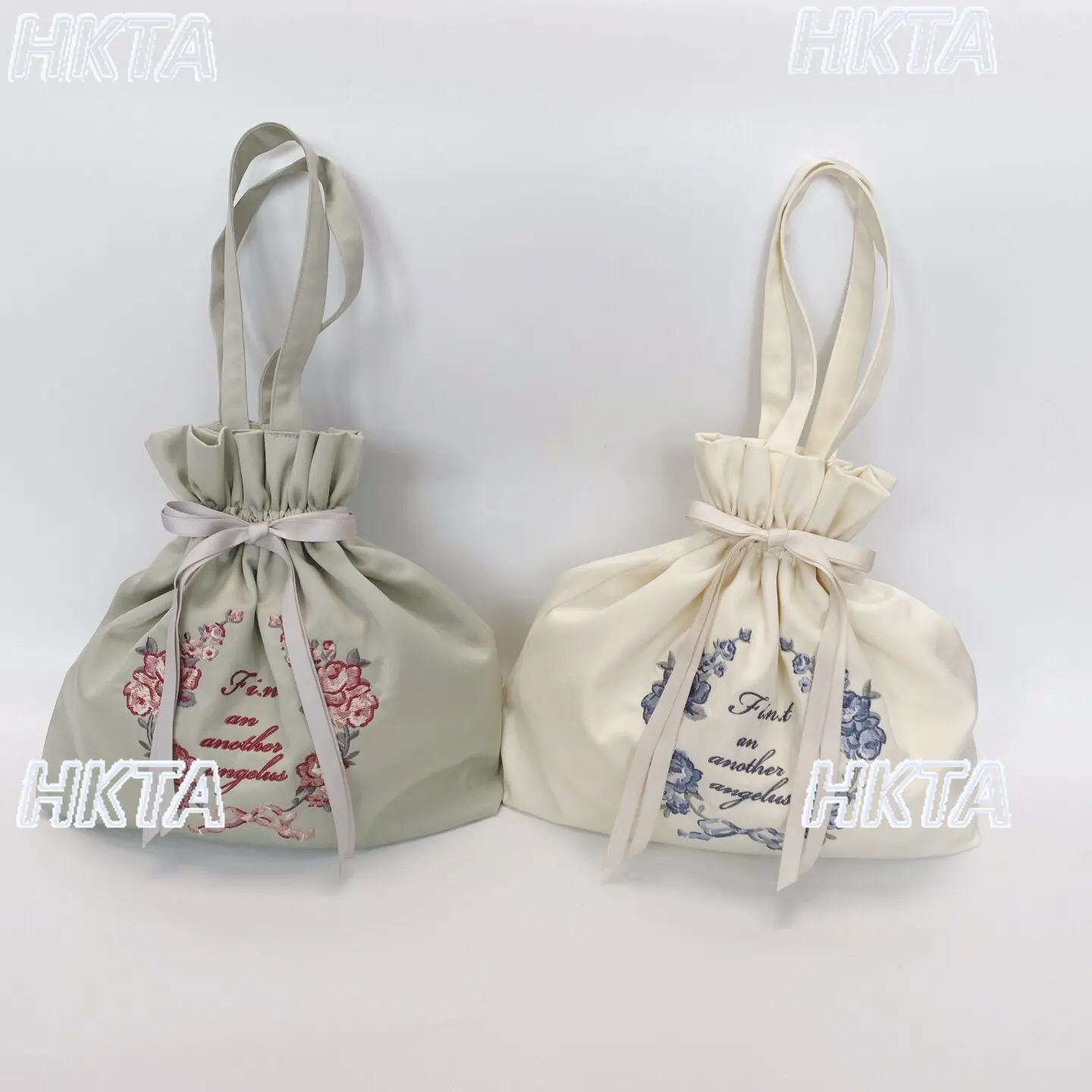 Japanese Vintage Rose Floral Letter Embroidered Drawstring Tote Bag New Summer Shopping Travel Lightweight Carrying Handbag Bags