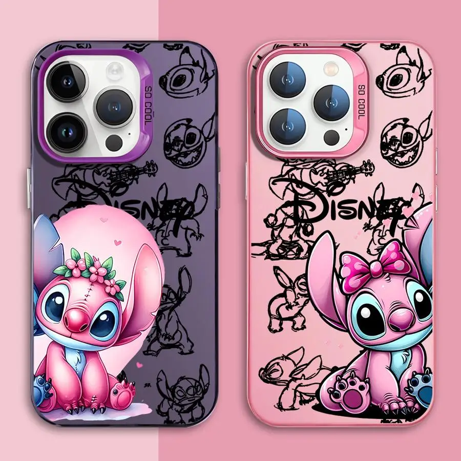 Disney Stitch Angel Couple For iPhone 16 15 14 13 Pro Max 12 11 XSMax 7 8 Plus Phone Case Silicone Shockproof Lens Protect Cover