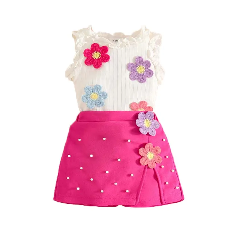 

Baby Clothing Baby Girl Sets Summer Sweet Girl Ruffled Sleeveless Top+Skirt-pants Suits Two-piece 1–3 Years Toddlers Outfits