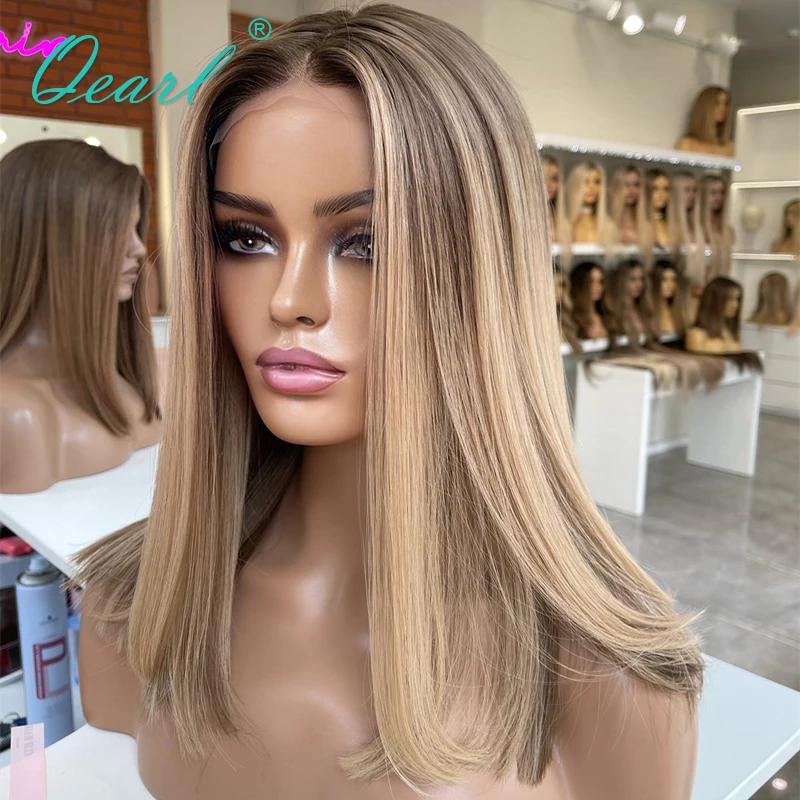 Parrucca per capelli umani da donna Marrone chiaro Biondo miele Parrucche frontali in pizzo HD Glueless Pre pizzicate Parrucca diritta Bob 13x4 Piccola media Qearl