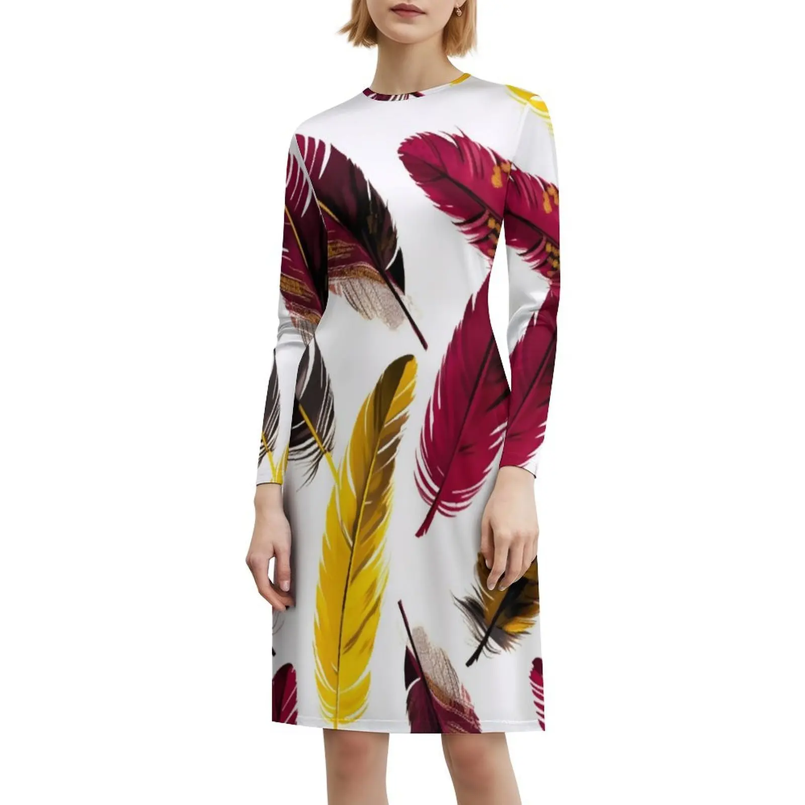 깃털-핑크 아이보리 골드 블랙 3 플로럴 스모크 드레스 여성용 봄 여름 캐주얼 드레스 파티용 깃털 핑크 아이보리 골드