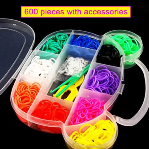 Colorful Rubber Loom Bands Elastic DIY Set Box Girls Gift Weaving Bracelet Tool Kit Kids Arts Crafts Toys Children 7 8 10 Years