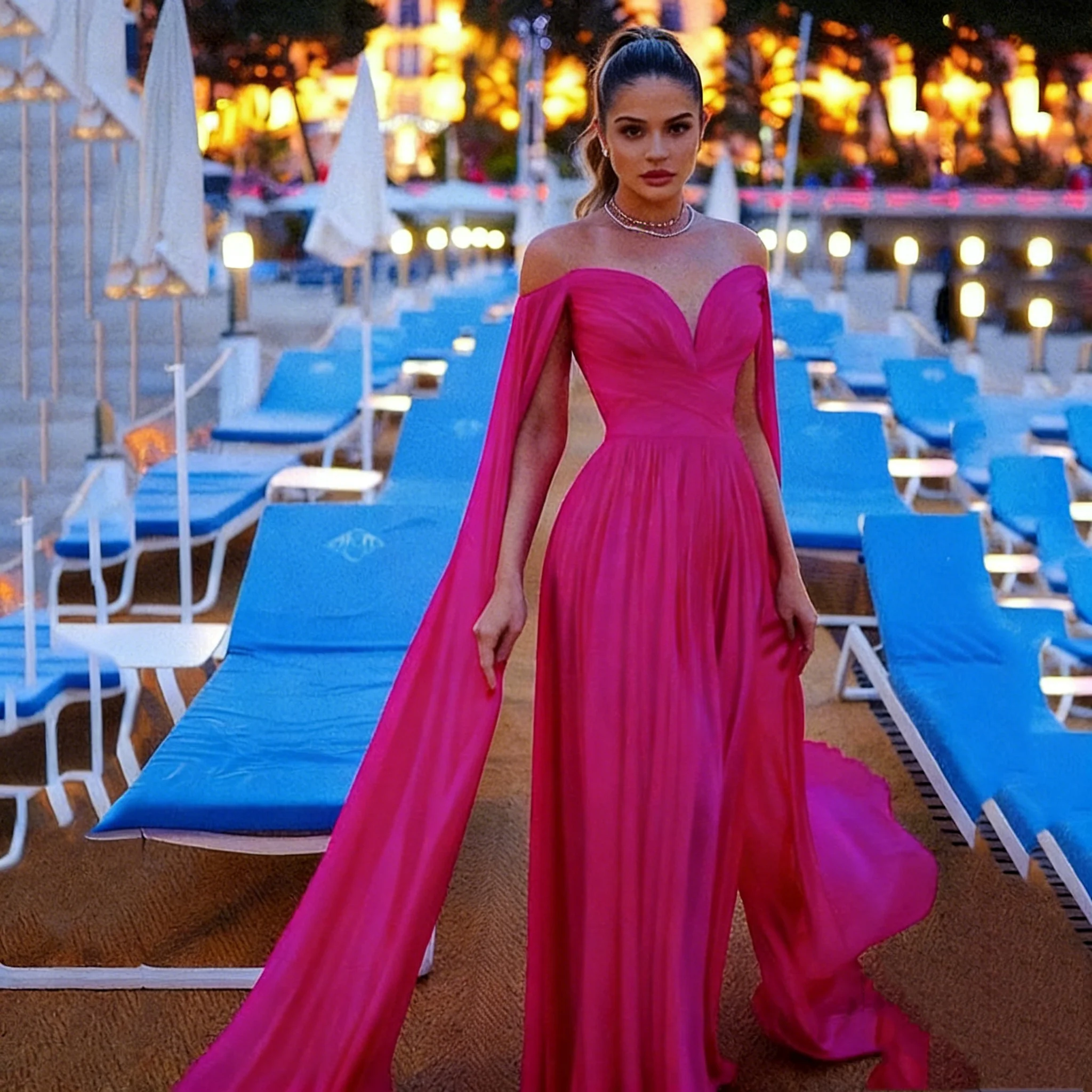 Hot Pink Off The Shoulder Evening Dress Floor Length Sweetheart A Line Prom Gowns Party Gown for Women Customized - view 4