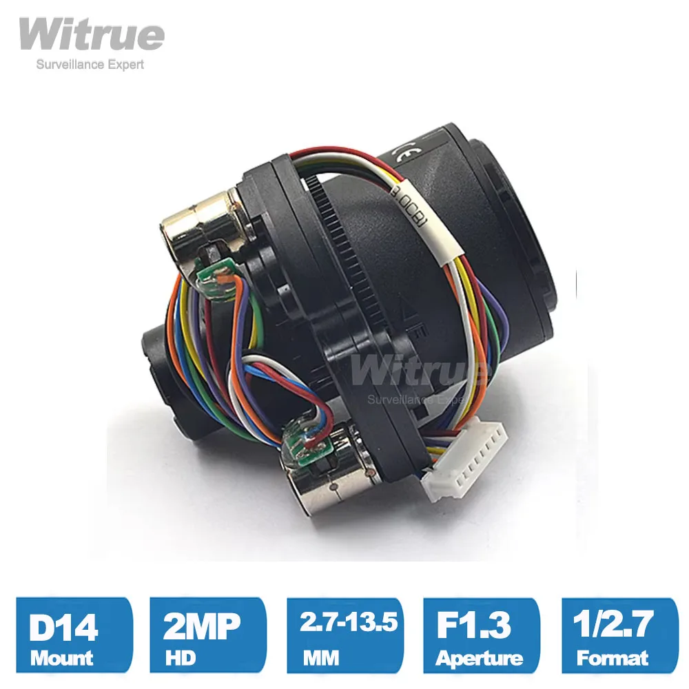 Witrue 2MP 2.7-13.5mm Electric Varifocal CCTV Lens F1.3 1/2.7' Auto Focus Zoom M14/D14 Mount IR Cut for IP/AHD Security Cameras