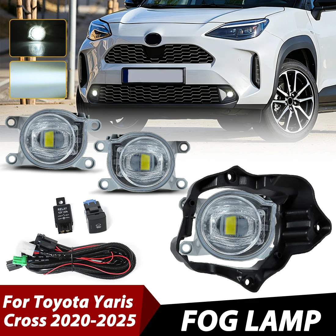 LED Fog Light Kit For Yaris Cross 2020 2021 2022 2023 2024 2025 Front Daytime Running Light Fog Driving Light with Wiring 12V