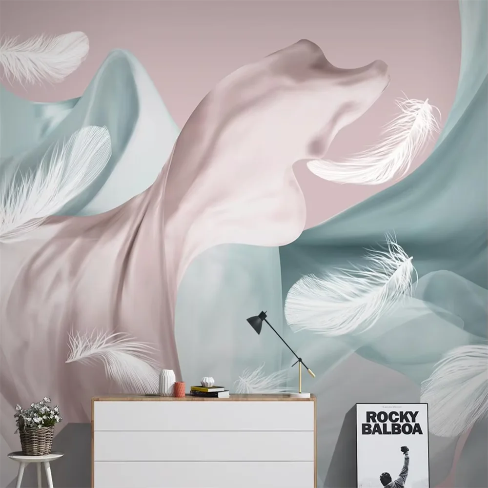Custom Nordic Modern Elegant Silk Feather Mural Wallpaper Living Room TV Sofa Background Papel De Parede wall papers home decor