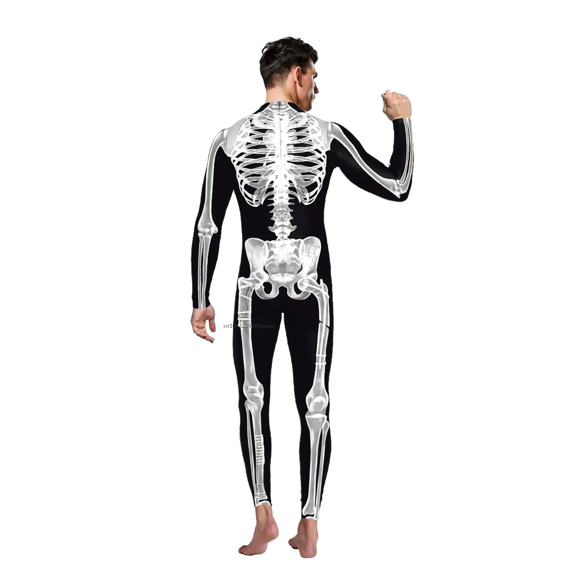 Men Halloween Skeleton Jumpsuit Zentai Suit Scary 3D Skull Cosplay Costume Halloween Carnival Disguise Punk Bodysuit Party Wear