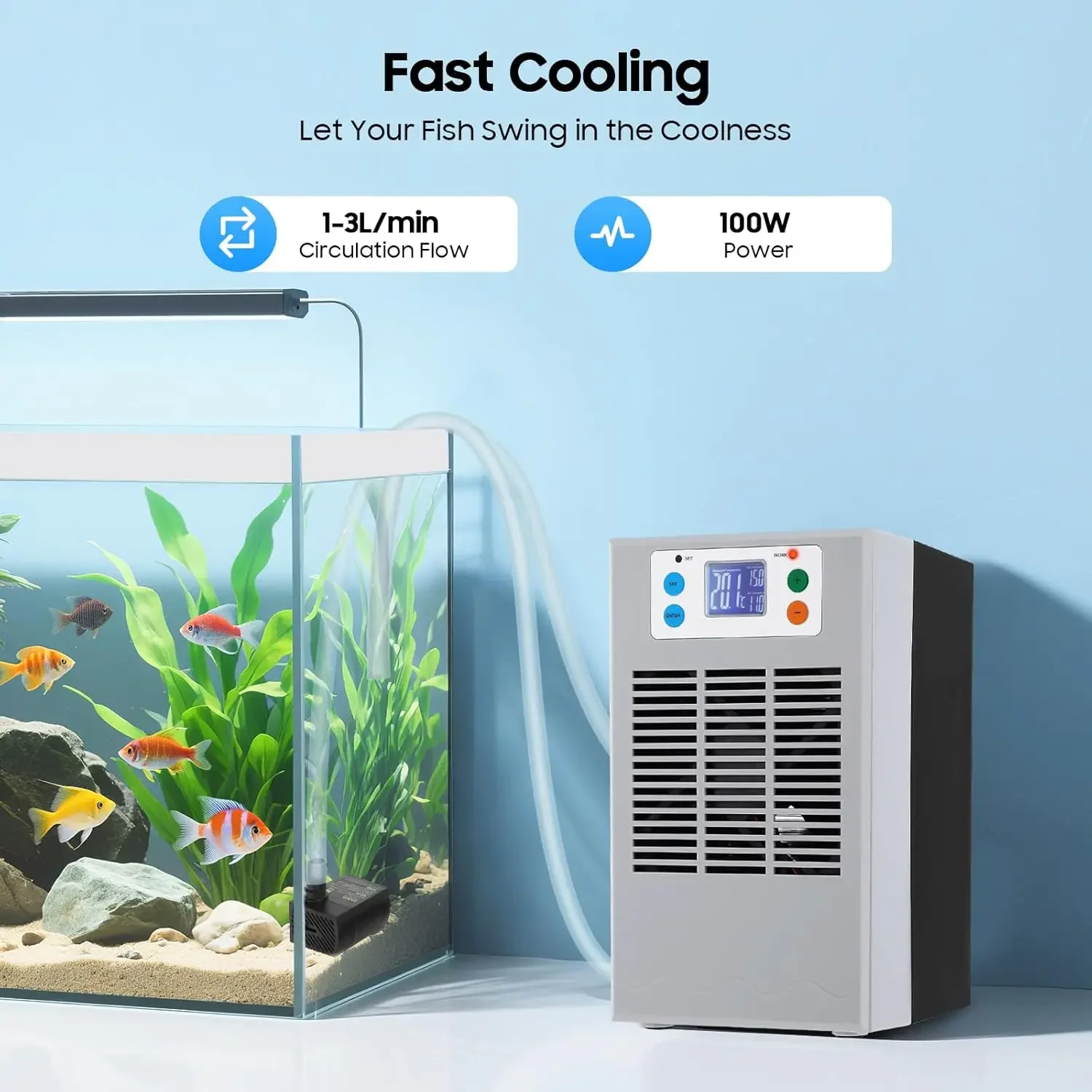 

30L Water Chiller for Fish Tank w/Water Pump,100W Hydroponics Water Cooler Constant Temperature Cooling System,Aquarium Chiller