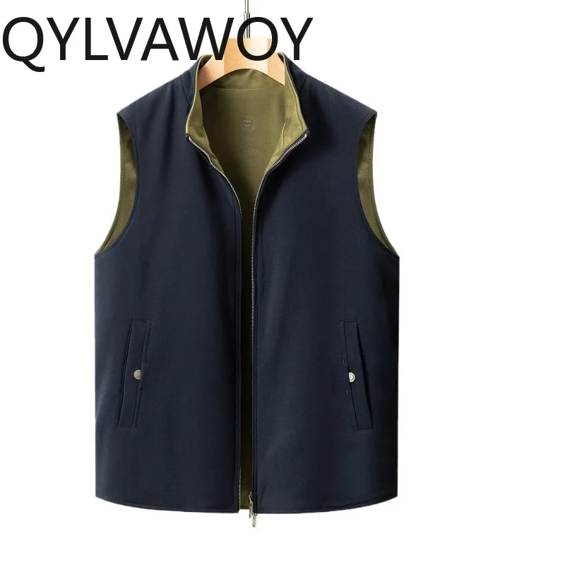 

QYLVAWOY Men's Vests New High Quality Vest Man Sleeveless Jacket Stand Collar Vests for Man Business Casual Vests with Zipper