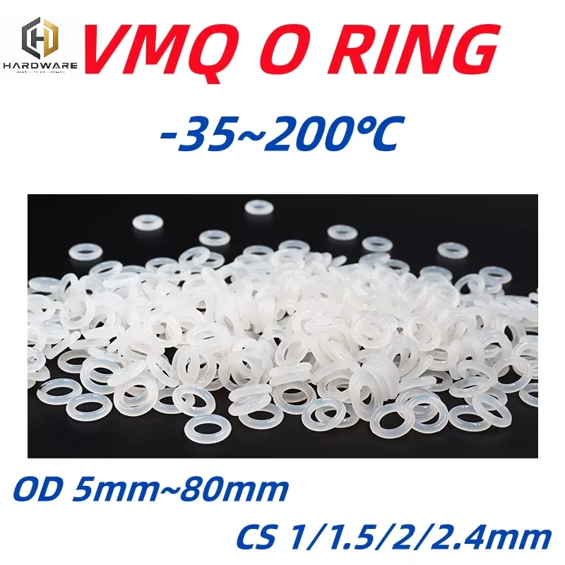 Vmq White Silicone O Ring Od 5mm~80mm Cs 1/1.5/2/2.4mm Food Grade Silicone O-rings Heat Resistant Sealing Rubber Gasket