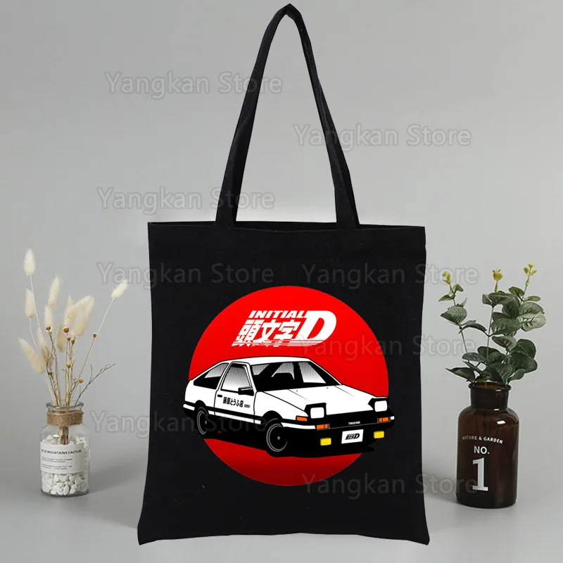 Initial D Canvas Bags Shopper Shoulder Bag Women Designer Handbags Shopping Tote Casual Woman Grocery Customizable