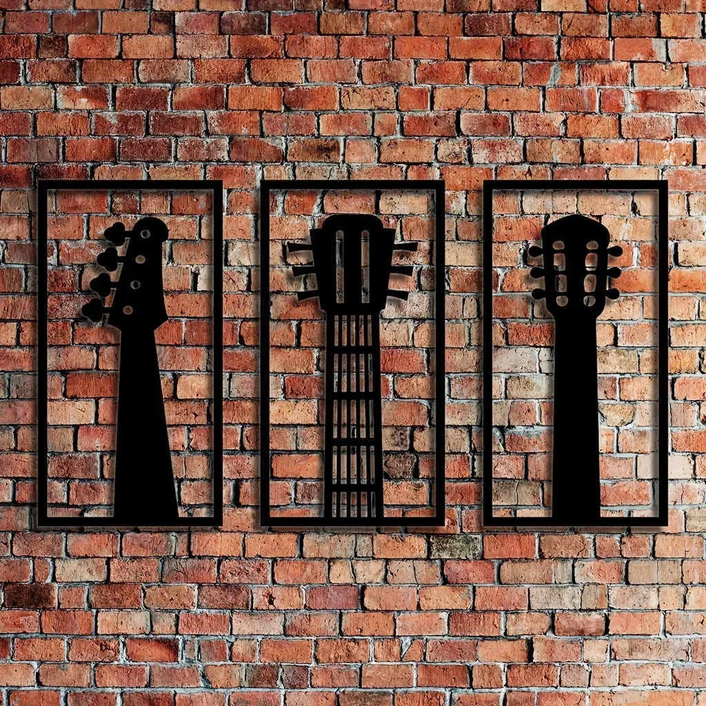 HELLOYOUNG-Música Estilo Escultura De Parede De Metal, Home Decor Art, Instrumento Musical Decorativo, 3 peças por conjunto