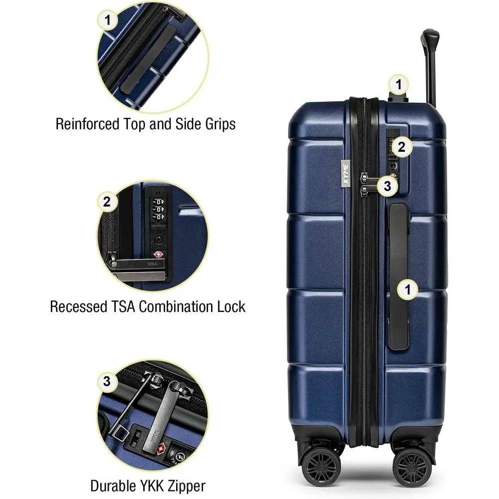 22 Navy Hardshell Spinner Carry-On Suitcase with TSA Lock & Cup Holder for Travel