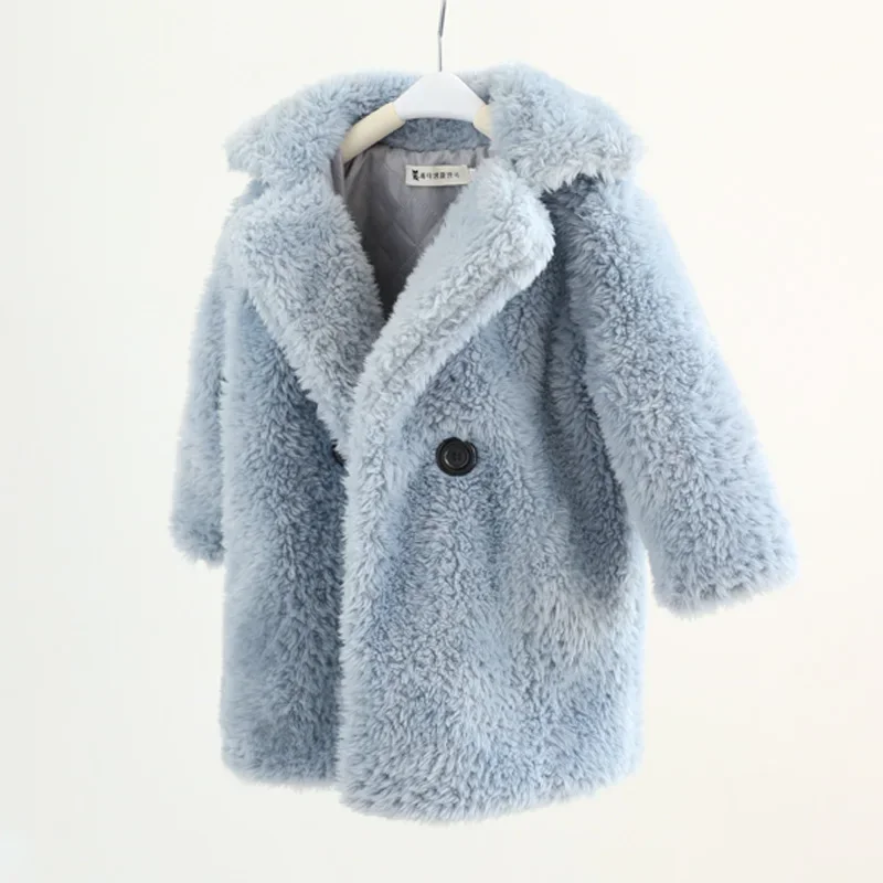 Autunno e inverno Nuovi bambini Abbigliamento Ragazze Cappotto in pelliccia sintetica solida Cappotto lungo in lana alla moda per bambini