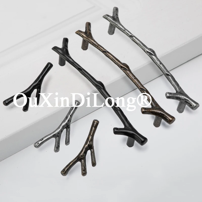Creative Antique 4PCS Solid Zinc Alloy Branches Furniture Handles Drawer Pulls Cupboard Wardrobe Kitchen Shoe TV Cabinet Pulls