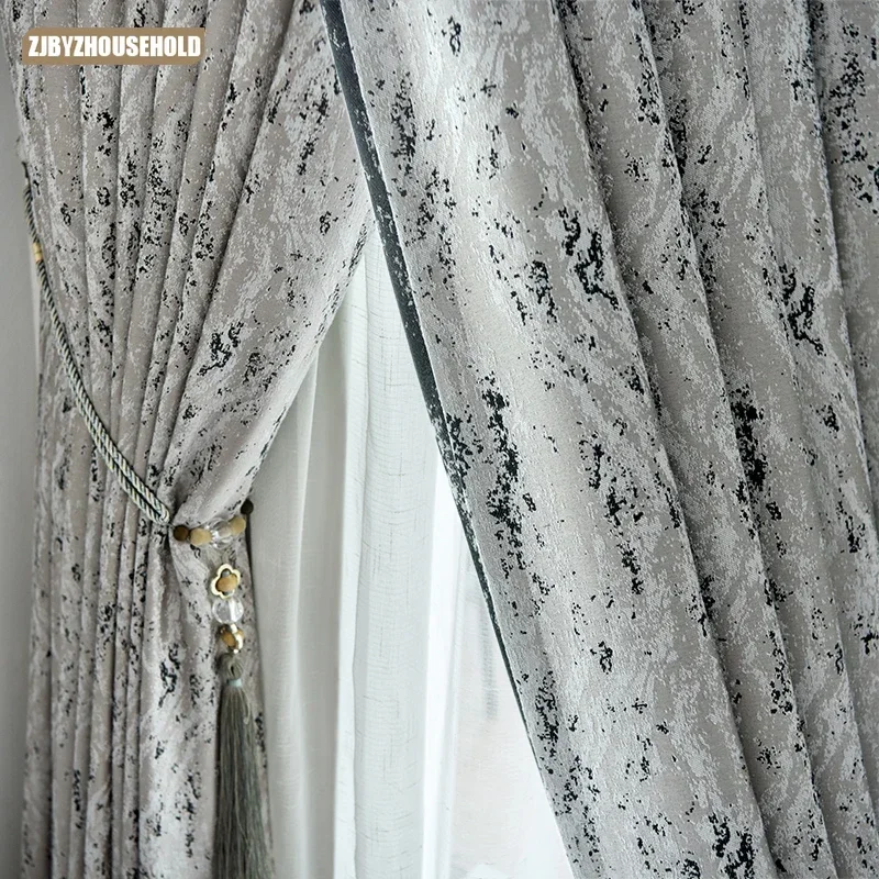 

Scandinavian Curtains for Living Dining Room Bedroom Textured Jacquard Gray Embroidery Blackout Cotton Blackout