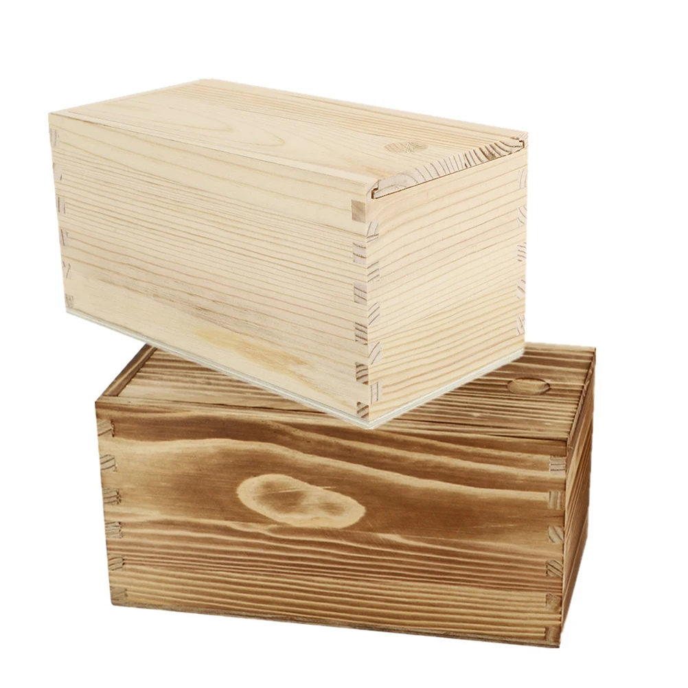 

2pcs Sliding Cover Wooden Packaging Box Household Storage Container Rounded Sundry Holder Jewelry Organizer