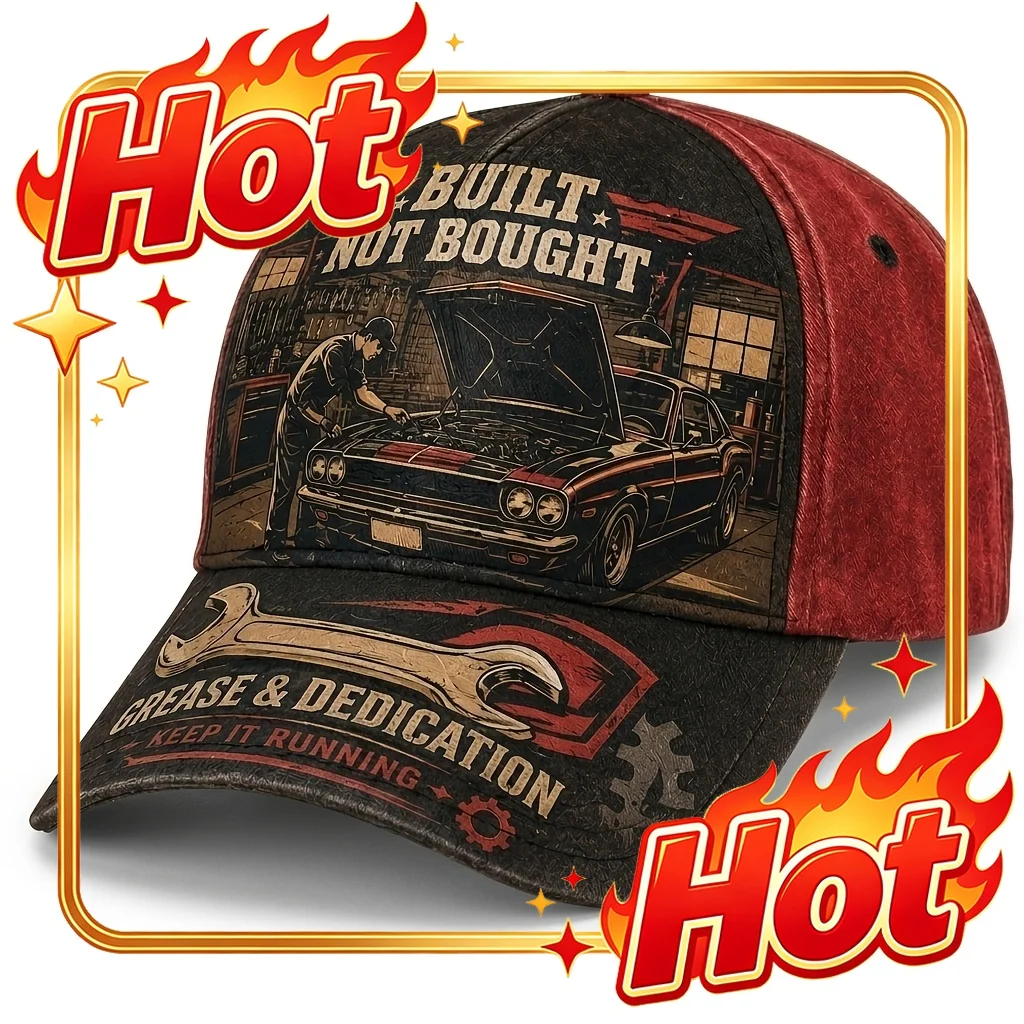 Custom Vintage Muscle Car Garage Baseball Cap, Adjustable Casual Dad Hat With Mechanic Print, Breathable Outdoor Sun Hat For Car