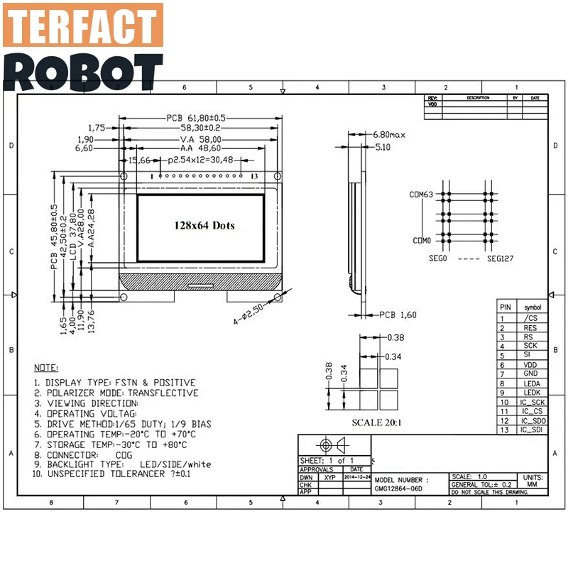 Lcd12864 12864-06D, 12864, módulo LCD, COG, con fuente china, pantalla de matriz de puntos, interfaz SPI